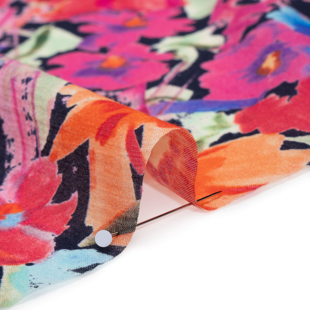 Crinkled Cotton Gauzy Woven - Hot Pink, Ultramarine Blue and Orange Floral - Mood Exclusive Electric Garden Print - Detail