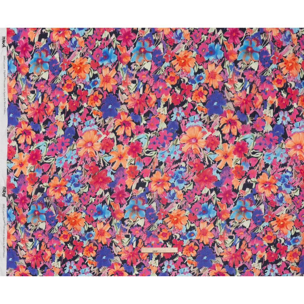 Crinkled Cotton Gauzy Woven - Hot Pink, Ultramarine Blue and Orange Floral - Mood Exclusive Electric Garden Print - Full