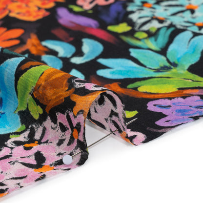 Crinkled Cotton Gauzy Woven - Orange, Green and Purple Painterly Floral - Mood Exclusive Picture Book Petals Print