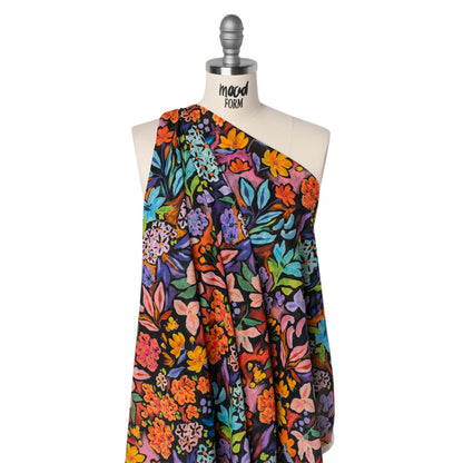 Crinkled Cotton Gauzy Woven - Orange, Green and Purple Painterly Floral - Mood Exclusive Picture Book Petals Print
