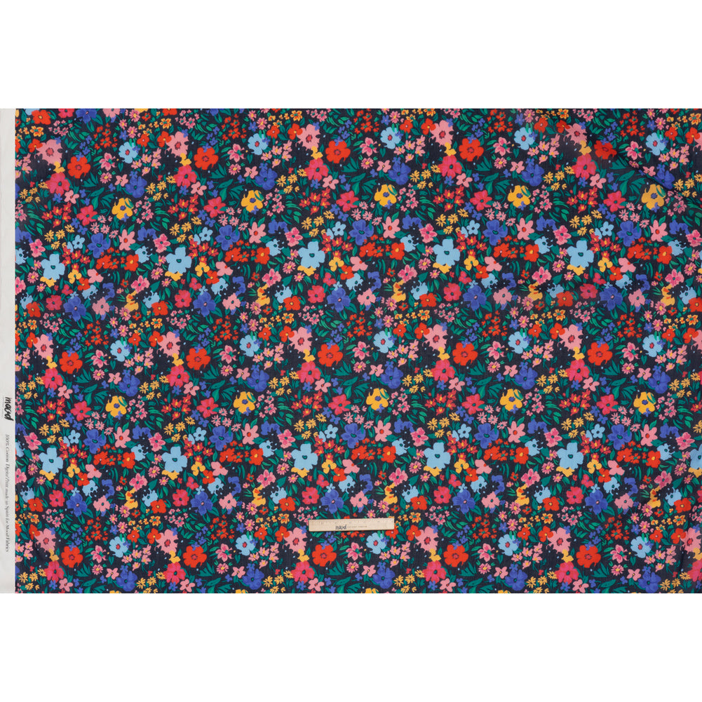 Crinkled Cotton Gauzy Woven - Blue, Red and Yellow Floral - Mood Exclusive Storybook Garden Print - Full