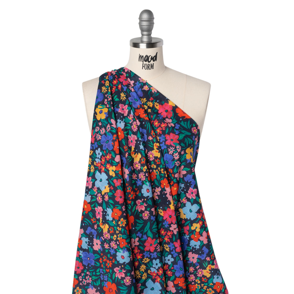 Crinkled Cotton Gauzy Woven - Blue, Red and Yellow Floral - Mood Exclusive Storybook Garden Print - Drape