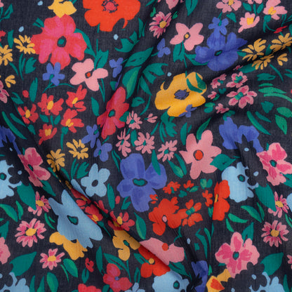 Crinkled Cotton Gauzy Woven - Blue, Red and Yellow Floral - Mood Exclusive Storybook Garden Print