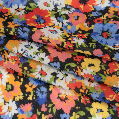 Crinkled Cotton Gauzy Woven - Red, Blue and Orange Bright Flowers - Mood Exclusive Petal Parade Print