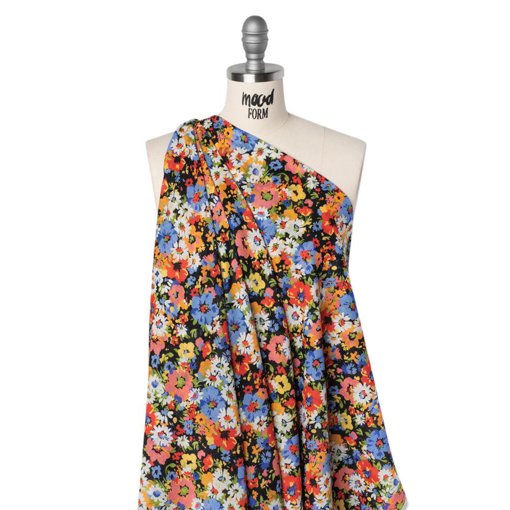 Crinkled Cotton Gauzy Woven - Red, Blue and Orange Bright Flowers - Mood Exclusive Petal Parade Print - Drape