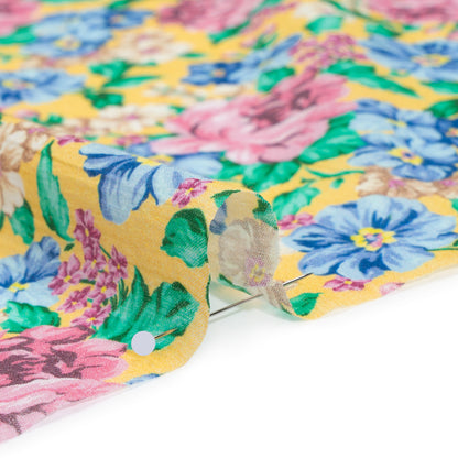 Crinkled Cotton Gauzy Woven - Yellow, Pink and Blue Florals - Mood Exclusive Secret Garden Print