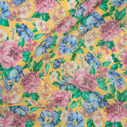 Crinkled Cotton Gauzy Woven - Yellow, Pink and Blue Florals - Mood Exclusive Secret Garden Print