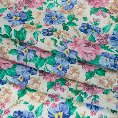 Crinkled Cotton Gauzy Woven - White, Pink and Blue Florals - Mood Exclusive Secret Garden Print