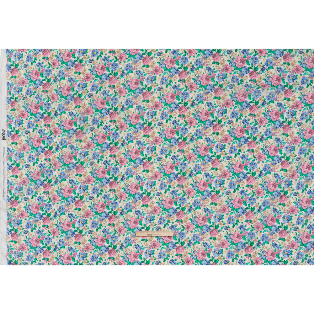 Crinkled Cotton Gauzy Woven - White, Pink and Blue Florals - Mood Exclusive Secret Garden Print - Full
