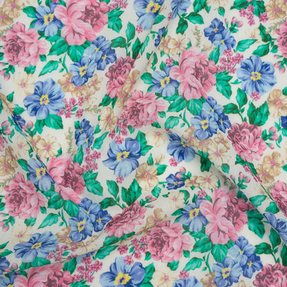 Crinkled Cotton Gauzy Woven - White, Pink and Blue Florals - Mood Exclusive Secret Garden Print