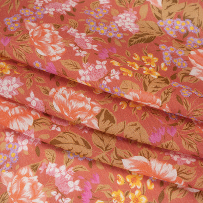 Crinkled Cotton Gauzy Woven - Coral Rose, Pink and Lavender Floral - Mood Exclusive Romantic Reverie Print