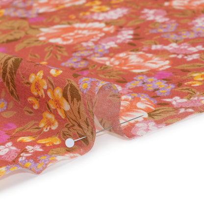 Crinkled Cotton Gauzy Woven - Coral Rose, Pink and Lavender Floral - Mood Exclusive Romantic Reverie Print