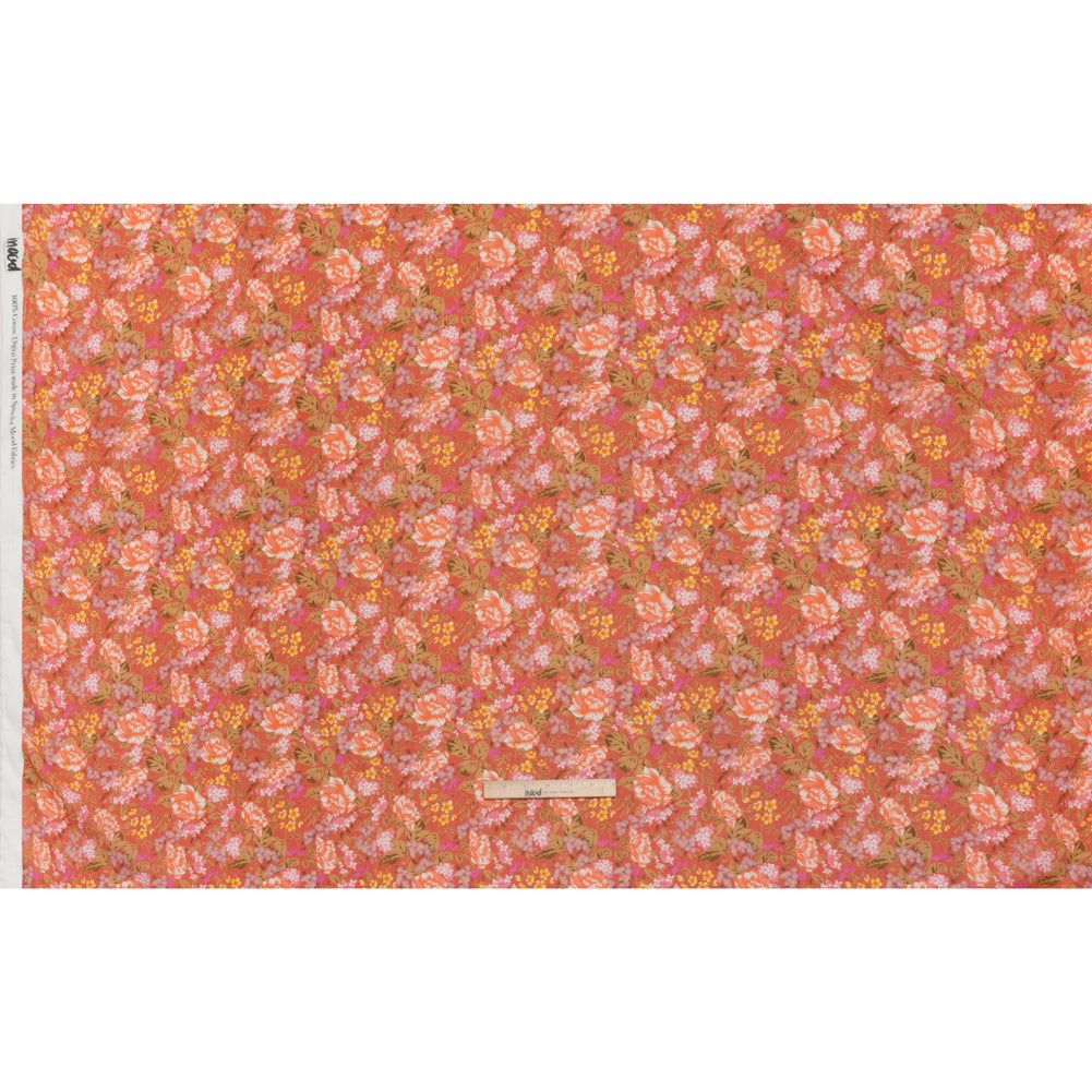 Crinkled Cotton Gauzy Woven - Coral Rose, Pink and Lavender Floral - Mood Exclusive Romantic Reverie Print - Full