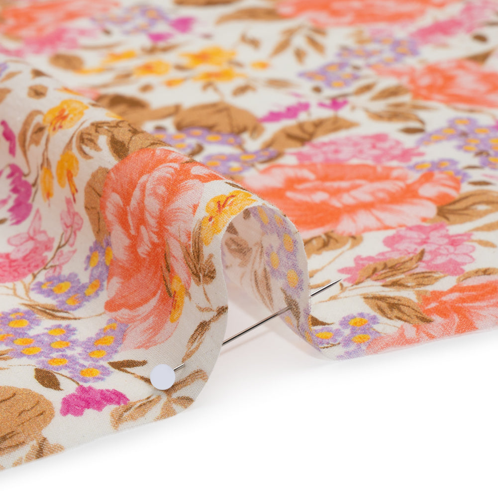 Crinkled Cotton Gauzy Woven - White, Pink and Lavender Floral - Mood Exclusive Romantic Reverie Print - Detail