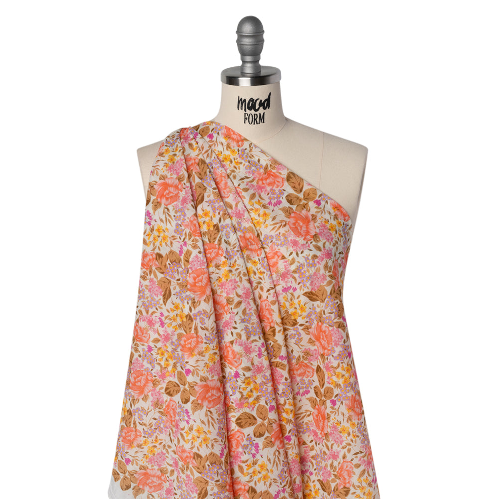 Crinkled Cotton Gauzy Woven - White, Pink and Lavender Floral - Mood Exclusive Romantic Reverie Print - Drape