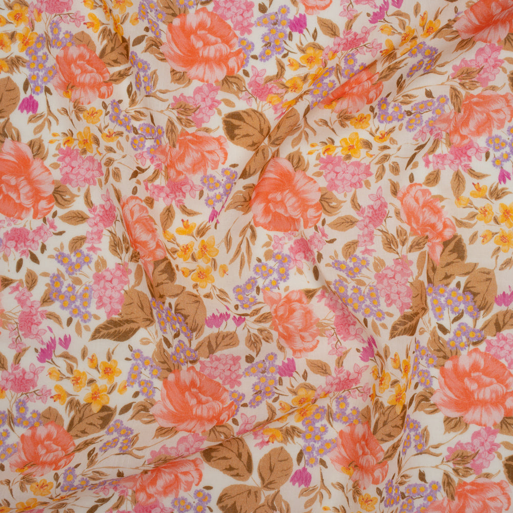 Crinkled Cotton Gauzy Woven - White, Pink and Lavender Floral - Mood Exclusive Romantic Reverie Print