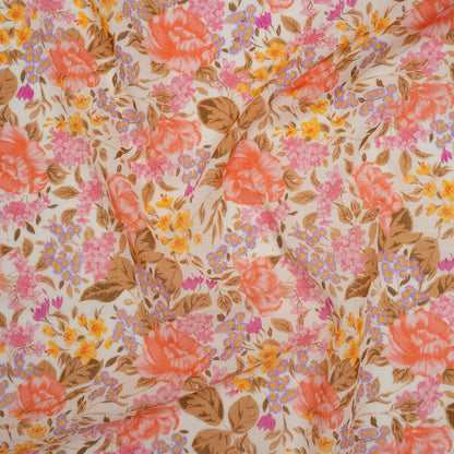 Crinkled Cotton Gauzy Woven - White, Pink and Lavender Floral - Mood Exclusive Romantic Reverie Print
