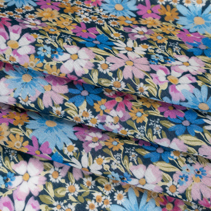 Crinkled Cotton Gauzy Woven - Blue, Light Purple and Golden Yellow Floral - Mood Exclusive Dandy Daisy Print