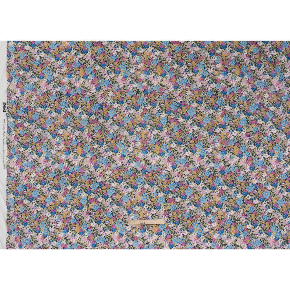 Crinkled Cotton Gauzy Woven - Blue, Light Purple and Golden Yellow Floral - Mood Exclusive Dandy Daisy Print - Full