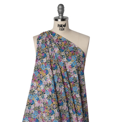 Crinkled Cotton Gauzy Woven - Blue, Light Purple and Golden Yellow Floral - Mood Exclusive Dandy Daisy Print
