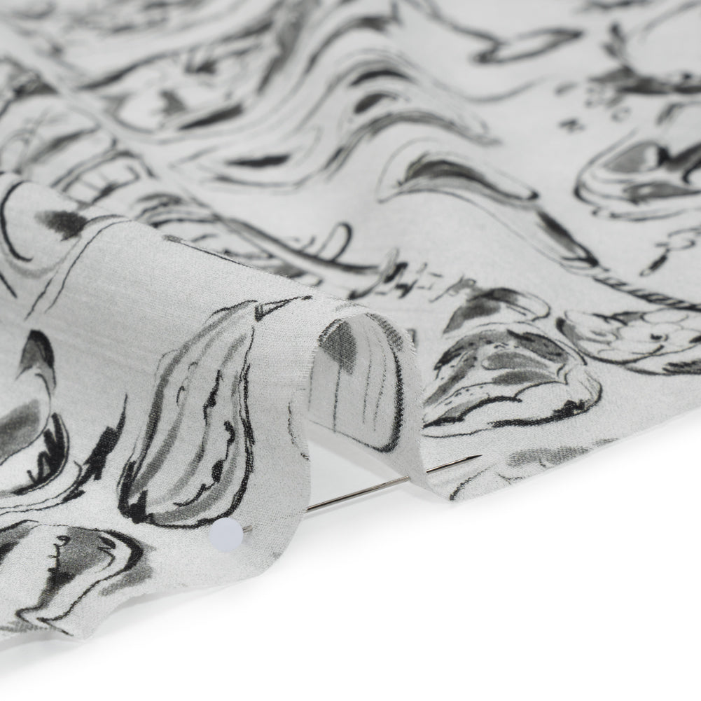 Crinkled Cotton Gauzy Woven - Black, White and Gray Food Sketches - Mood Exclusive Dinner Party Print - Detail