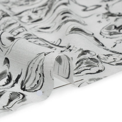 Crinkled Cotton Gauzy Woven - Black, White and Gray Food Sketches - Mood Exclusive Dinner Party Print