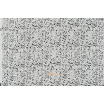 Crinkled Cotton Gauzy Woven - Black, White and Gray Food Sketches - Mood Exclusive Dinner Party Print