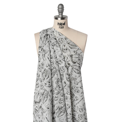 Crinkled Cotton Gauzy Woven - Black, White and Gray Food Sketches - Mood Exclusive Dinner Party Print