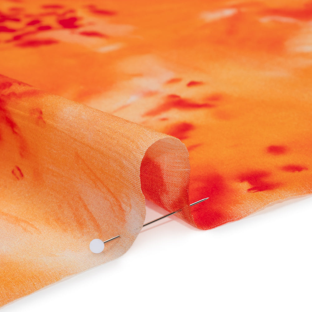 Crinkled Cotton Gauzy Woven - Bright Orange and Red Splashes and Spots - Mood Exclusive Solar Flare Print - Detail