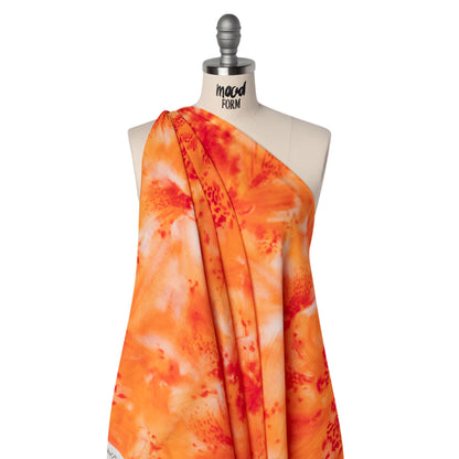 Crinkled Cotton Gauzy Woven - Bright Orange and Red Splashes and Spots - Mood Exclusive Solar Flare Print