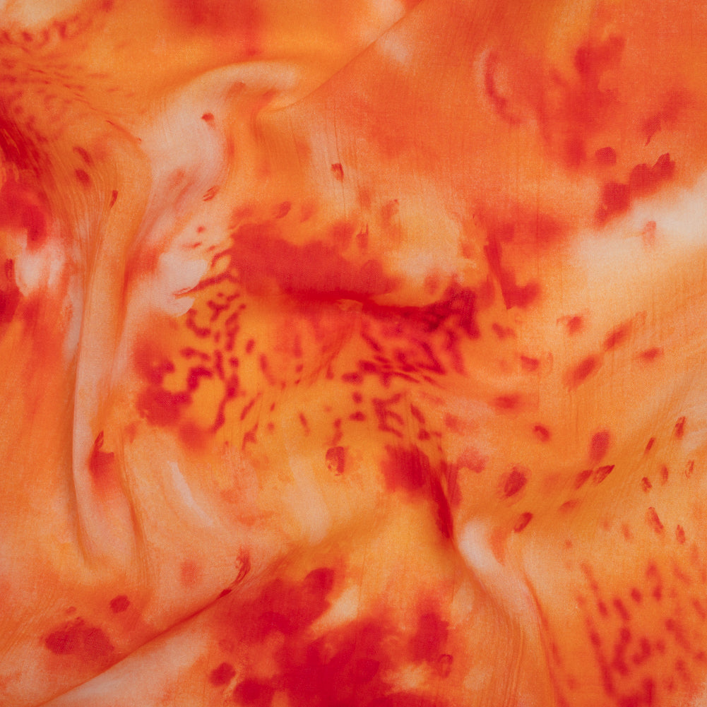 Crinkled Cotton Gauzy Woven - Bright Orange and Red Splashes and Spots - Mood Exclusive Solar Flare Print