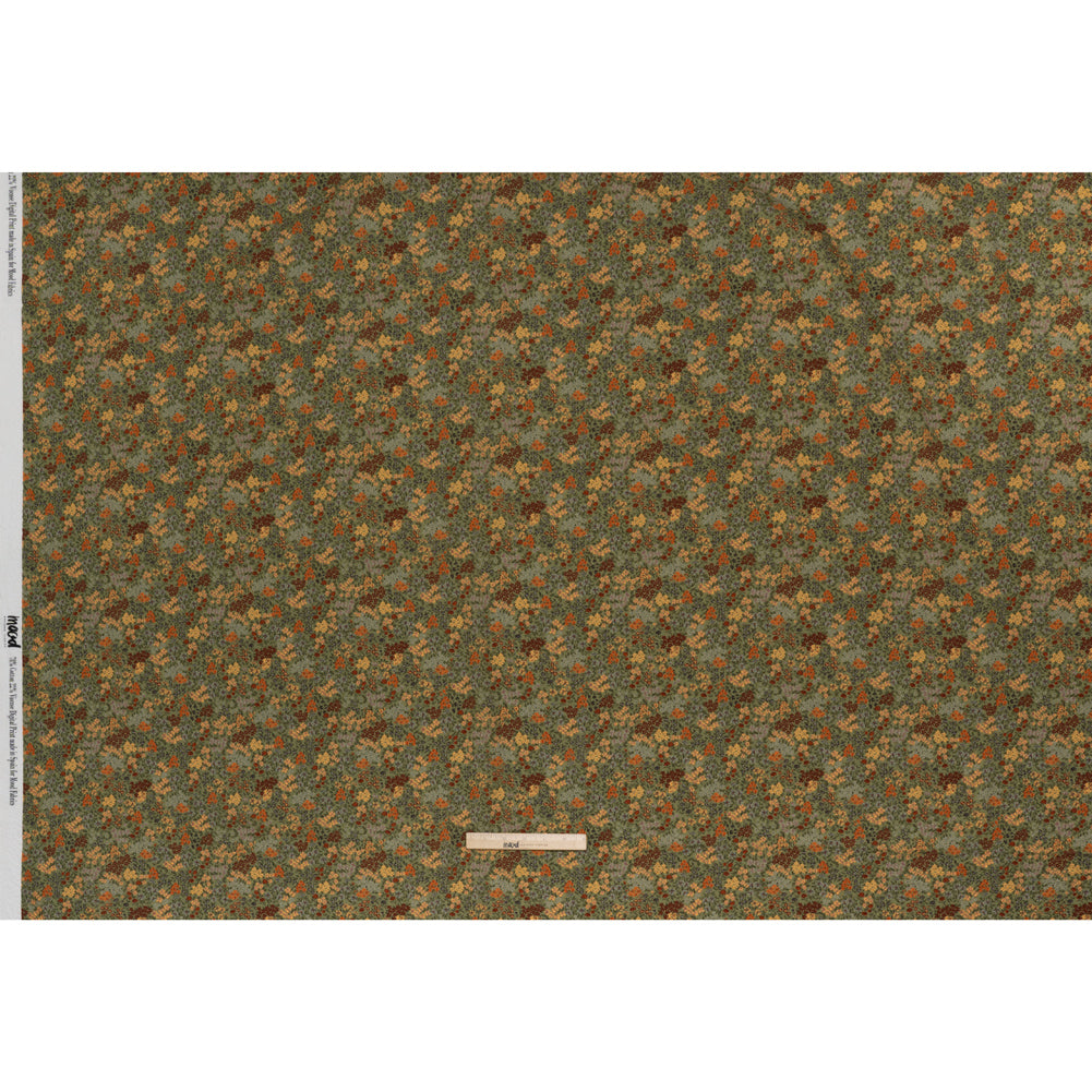 Cotton and Viscose Striped Seersucker - Sage Green, Dark Red and Beige Bunches of Flowers - Mood Exclusive Sunny Sprouts Print - Full