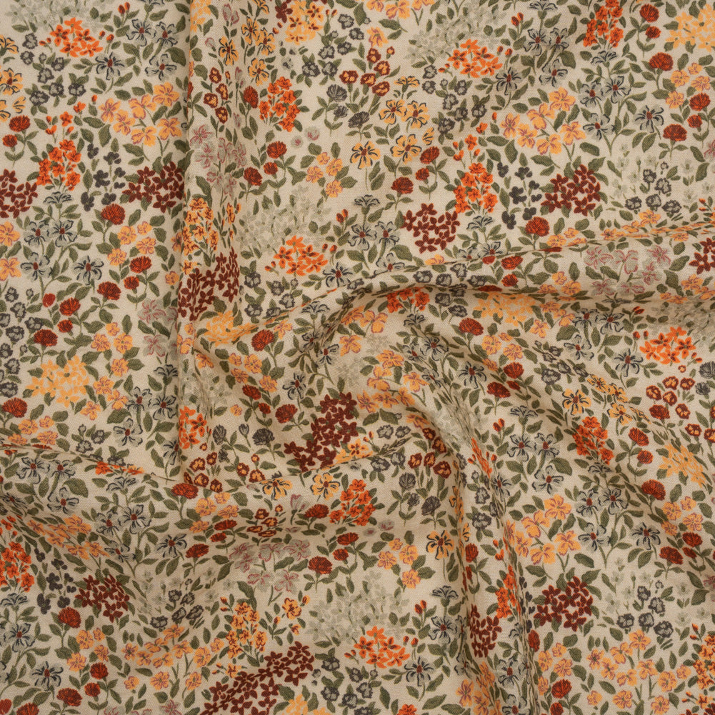 Cotton and Viscose Striped Seersucker - Gray, Burgundy and Olive Little Flowers - Mood Exclusive Sunny Sprouts Print