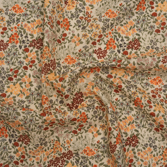 Cotton and Viscose Striped Seersucker - Gray, Burgundy and Olive Little Flowers - Mood Exclusive Sunny Sprouts Print