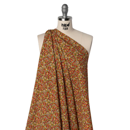 Cotton and Viscose Striped Seersucker - Brown, Sky Blue and Berry Red Little Florals - Mood Exclusive Blossom Breeze Print