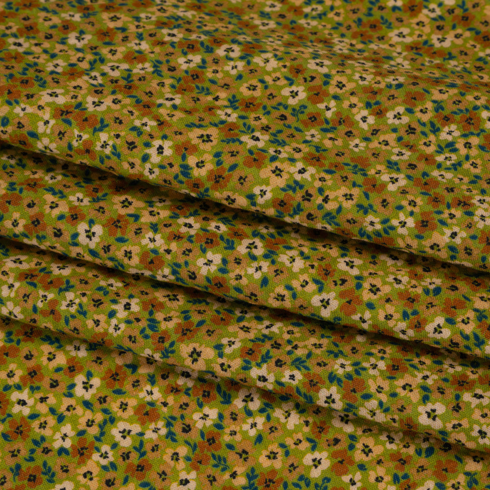 Cotton and Viscose Striped Seersucker - Green, Beige and Brown Ditsy Floral - Mood Exclusive Spring’s Sweet Song Print - Folded