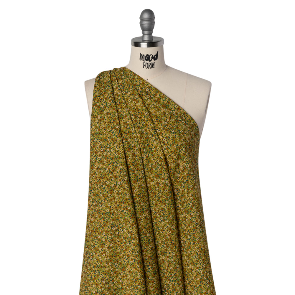 Cotton and Viscose Striped Seersucker - Green, Beige and Brown Ditsy Floral - Mood Exclusive Spring’s Sweet Song Print - Drape