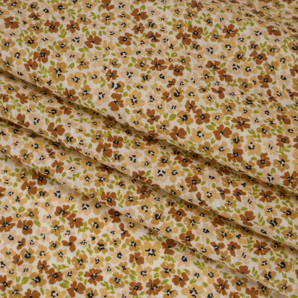 Cotton and Viscose Striped Seersucker - Beige, Tan and Light Green Ditsy Floral - Mood Exclusive Spring’s Sweet Song Print Folded