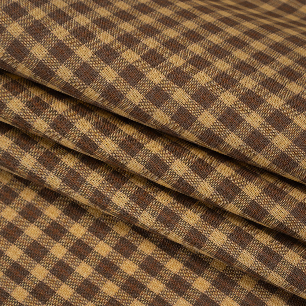Medium Weight Linen Woven - Brown and Beige Plaid - Folded
