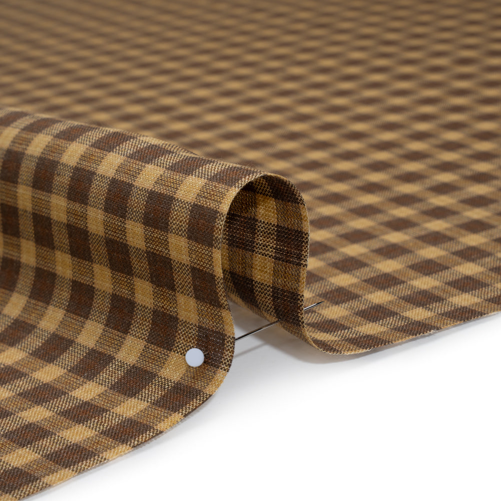 Medium Weight Linen Woven - Brown and Beige Plaid - Detail