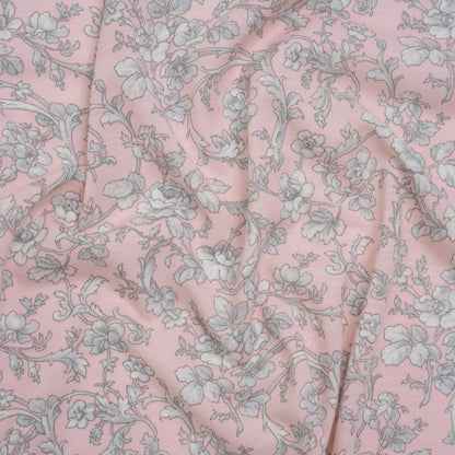 Cotton and Viscose Jersey Print - Light Pink, Ivory and Gray Rose Vines - Deadstock