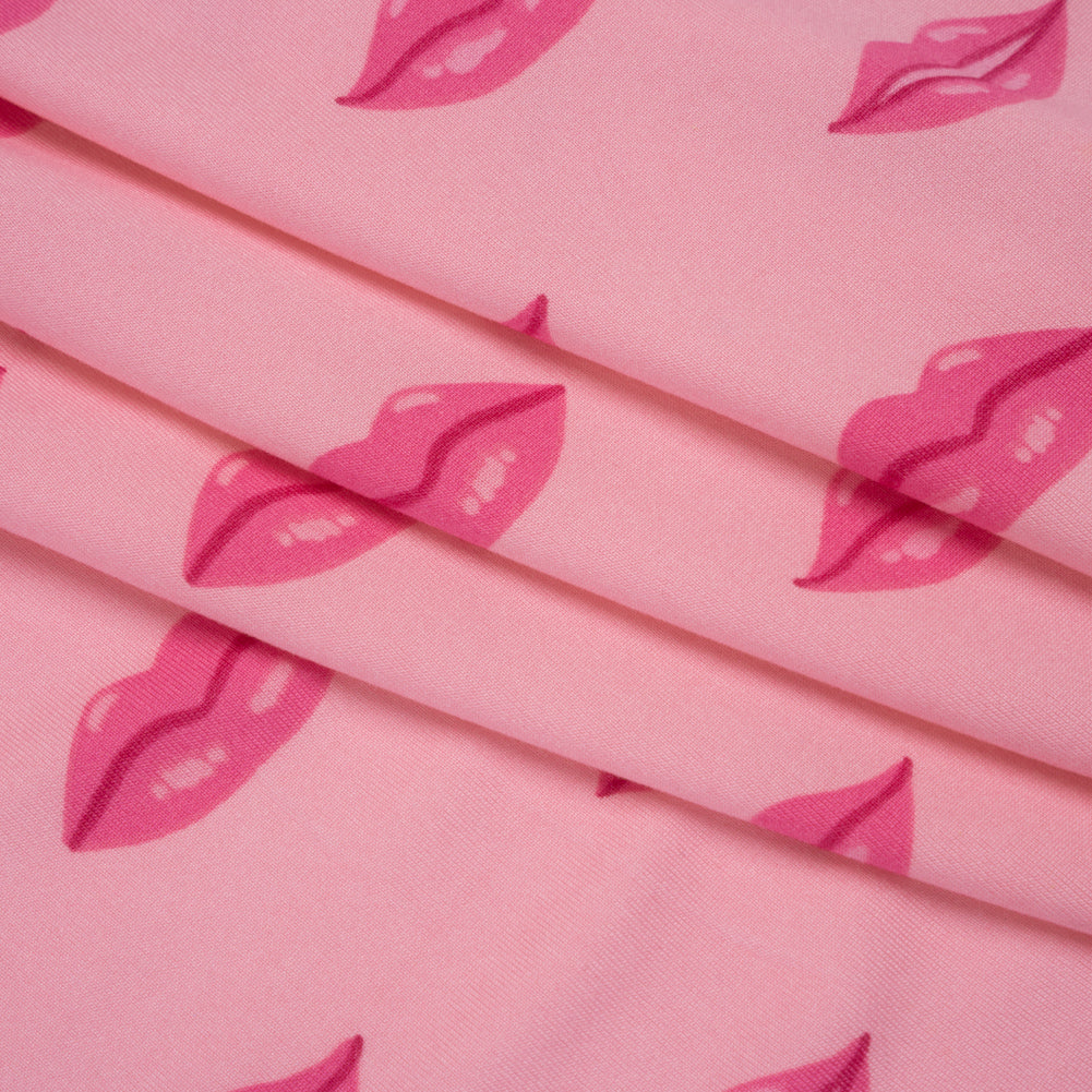Stretch Polyester ITY Jersey Print by Vera Wang - Pink Lips - Deadstock - Folded