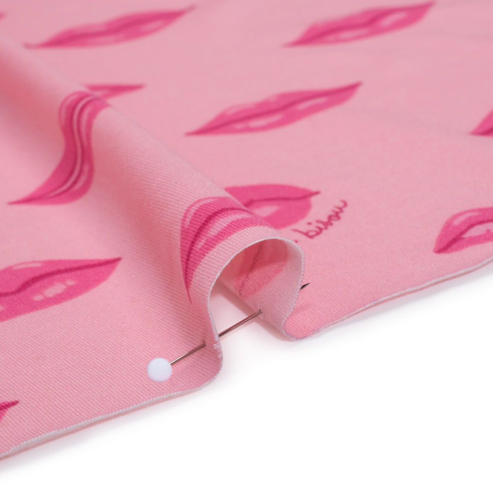 Stretch Polyester ITY Jersey Print by Vera Wang - Pink Lips - Deadstock - Detail