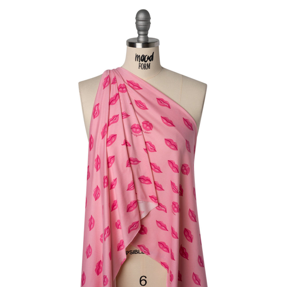 Stretch Polyester ITY Jersey Print by Vera Wang - Pink Lips - Deadstock - Drape