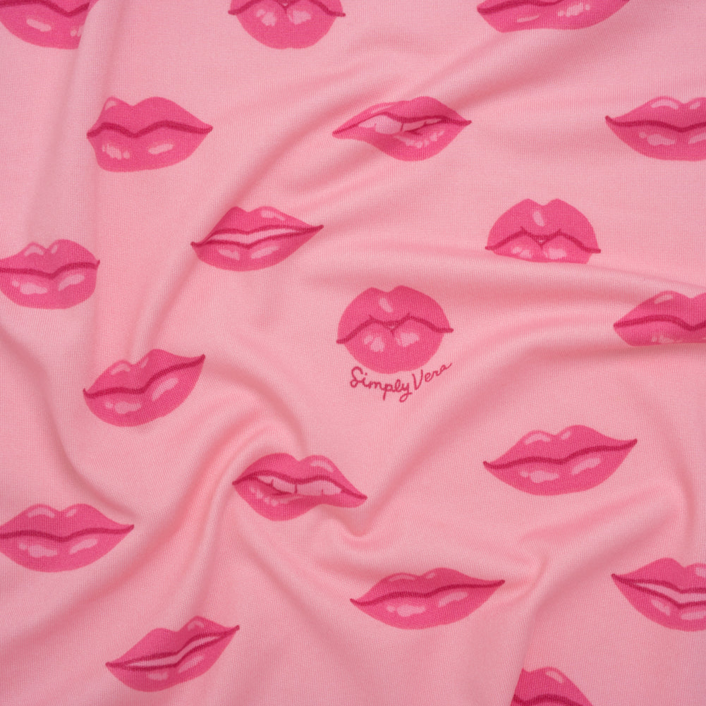 Stretch Polyester ITY Jersey Print by Vera Wang - Pink Lips - Deadstock