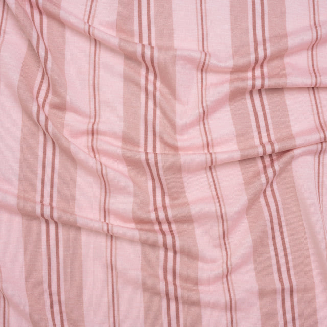Stretch Rayon Jersey Print - Light Pink and Mauve Stripes - Deadstock