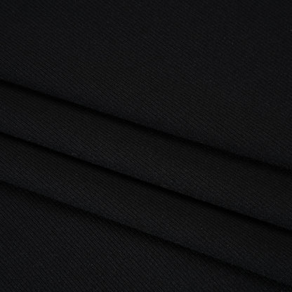 Stretch Recycled Polyester 1x1 Rib Knit - Jet Black - Deadstock