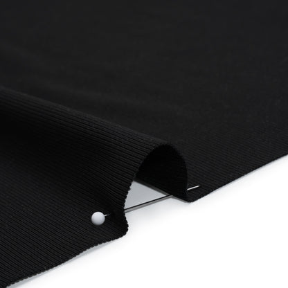 Stretch Recycled Polyester 1x1 Rib Knit - Jet Black - Deadstock