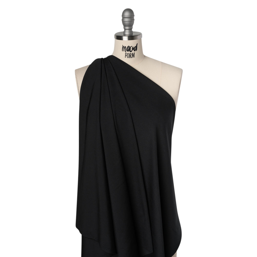 Stretch Recycled Polyester 1x1 Rib Knit - Jet Black - Deadstock - Drape