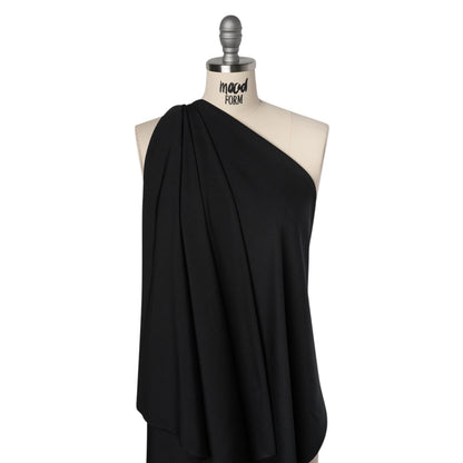 Stretch Recycled Polyester 1x1 Rib Knit - Jet Black - Deadstock